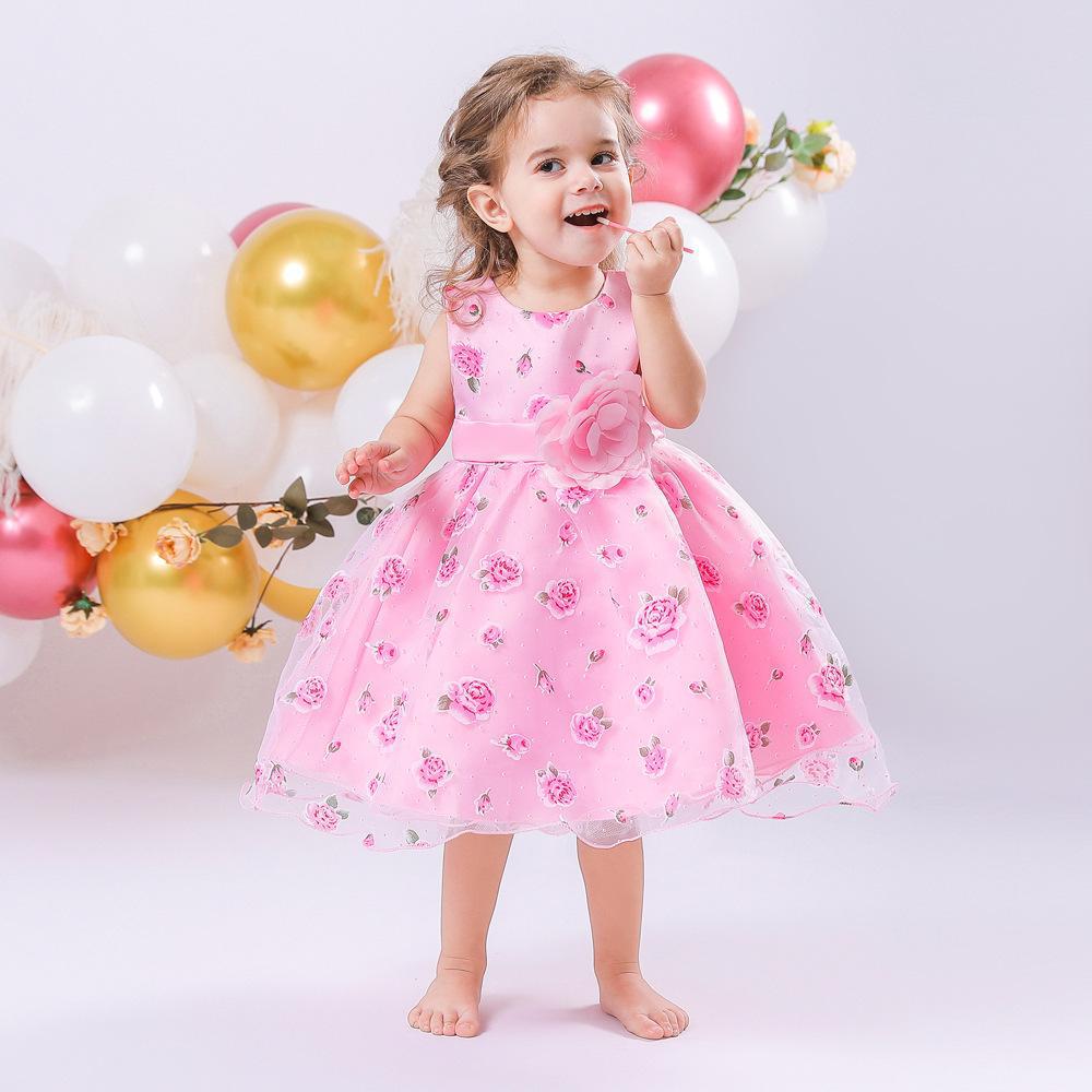 Picture of European and American style printed dress children's flower princess dress flower girl's wedding dress girl's baby one-year-old dress