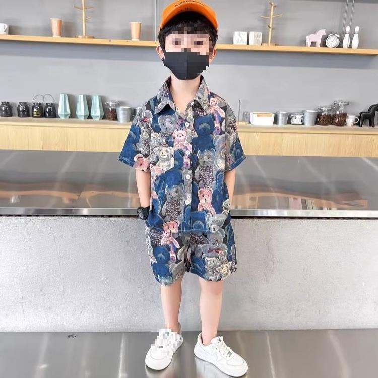 Boy's Summer Short-sleeved Shirt suit New Style Boy's Western Style Clothes Baby's Summer Handsome Trendy Children's Clothes