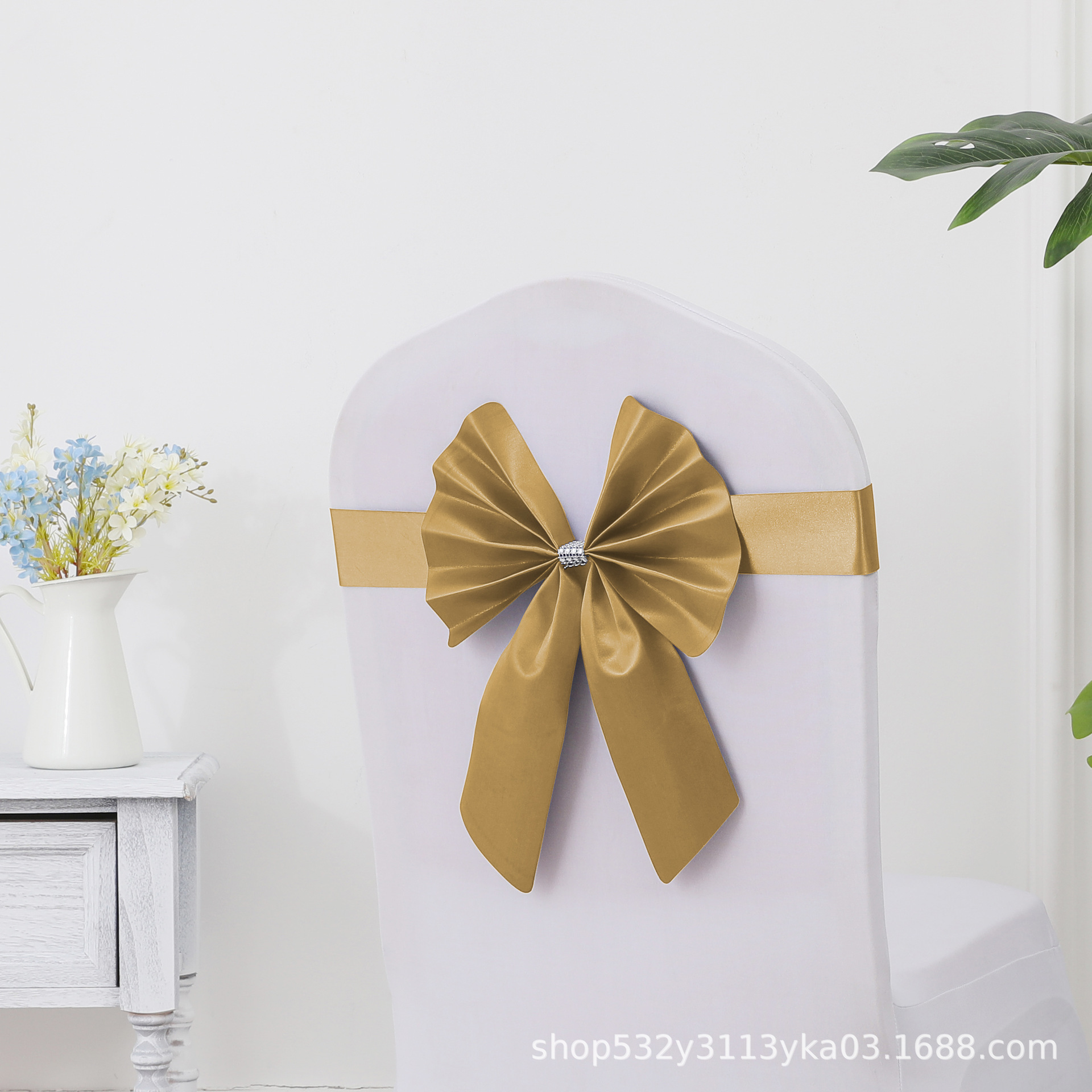 Picture of Chair Back Flower Bow Stretch Free Wedding Wedding Banquet Hotel Hotel Chair Cover Decoration Diswashable Ribbon Ribbon