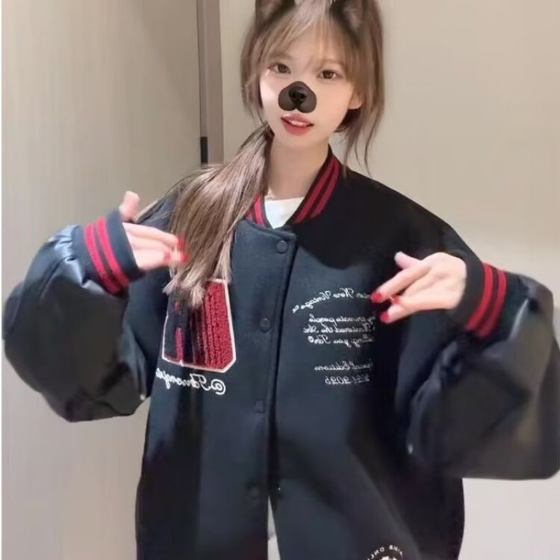 Picture of American-style High Street Letter Embroidered Baseball Suit Coat Women's Autumn and Winter Contrast Loose Jacket Couple's Top