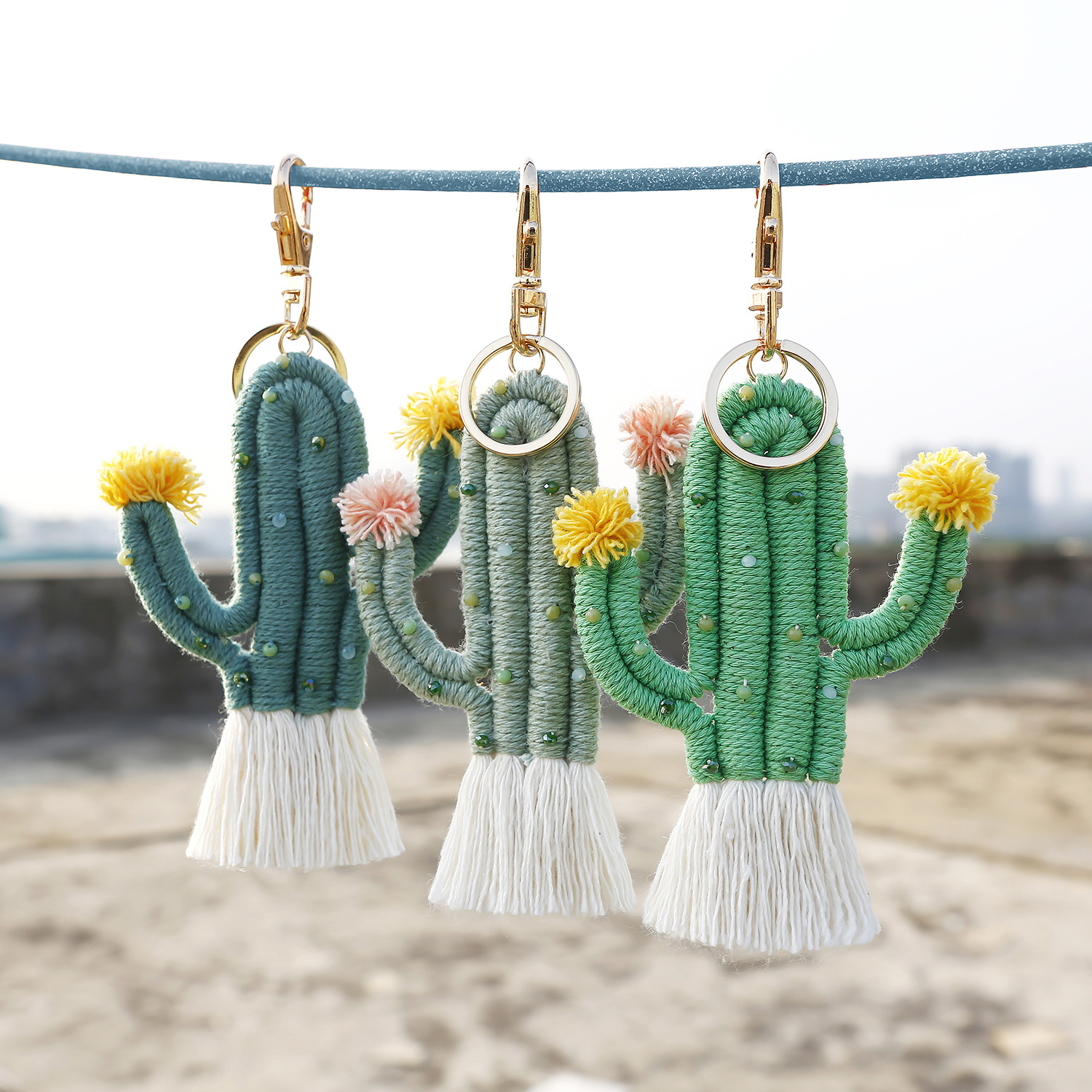 Green Plant Cactus Keychain Bohemian Rice Beads Hand-woven Hand-made High-grade Sense Bag Pendant
