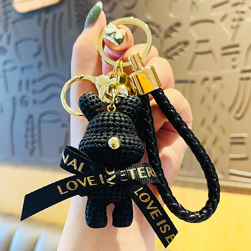 Picture of Cute Cartoon Wool Bear Keychain Women's Exquisite Couple Car Hanging Ornaments Ins Schoolbag Pendant Doll Doll