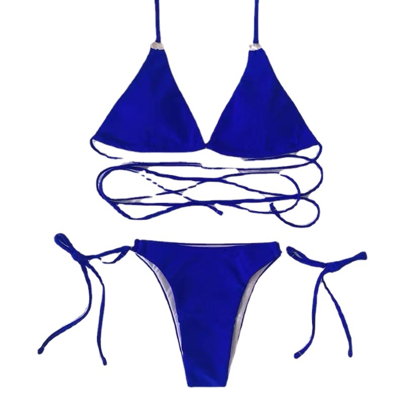 Swimsuit for Baby Girl Blue Whitening Influencer Picks Sexy Bikini Long Rope Straps Showing Breasts Vacation Beach Photo