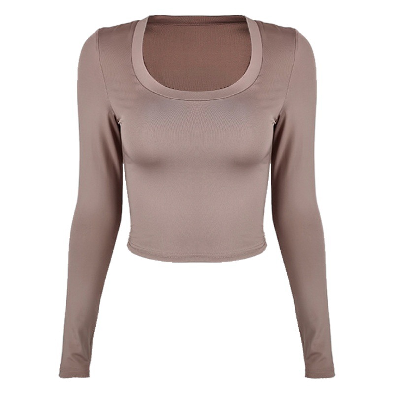 Spring 2023 Amazon Europe and the United States cross-border new women's sexy slim fashion U-collar long sleeve bottoming top