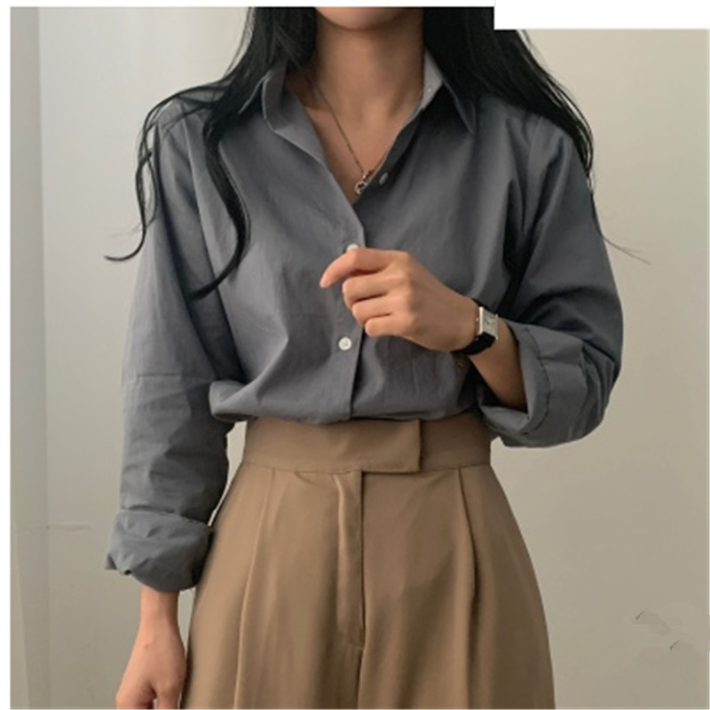 Picture of In stock Spring and Autumn new pure color Korean style long-sleeved shirt women's design sense niche versatile casual shirt jacket