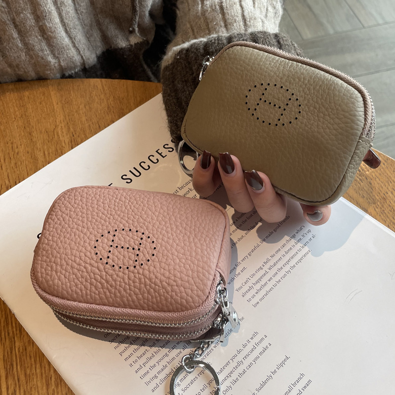 Picture of Genuine Leather Coin Purse for Women 2025 New Trendy Double Zipper Large Capacity Small Wallet Cowhide High-End Coin Bag Small Handbag