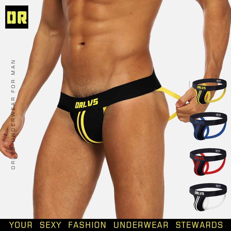 ORLVS Trendy Brand Foreign Trade New Men's Underwear Sexy Thongs Low Waist Sexy Double Belt Rear Empty gayOR166