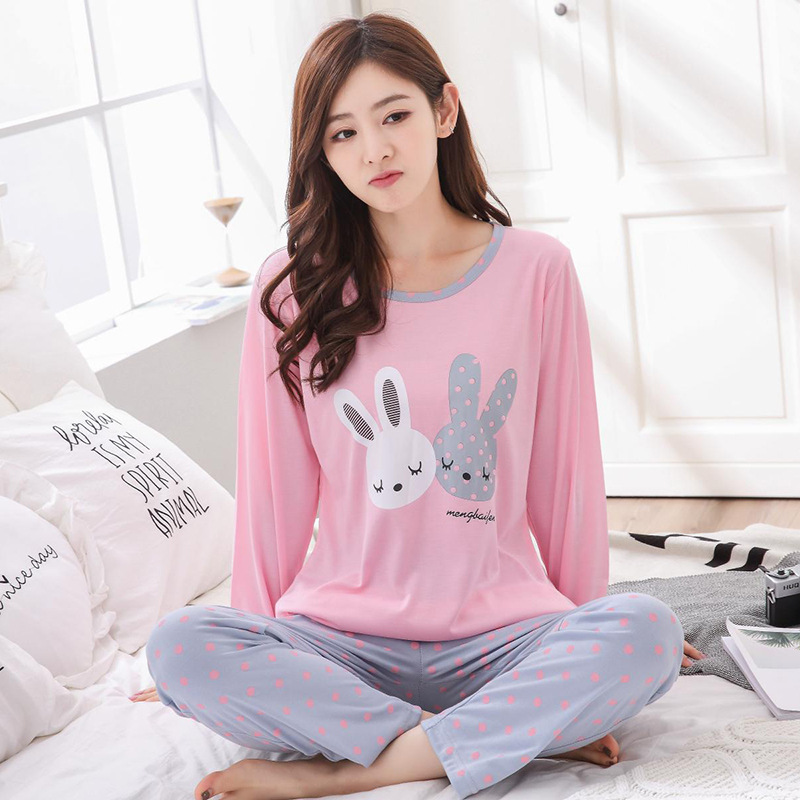 Picture of Wholesale spring and autumn winter pajamas women's thin long sleeve trousers cartoon cute wind small student home clothes suit