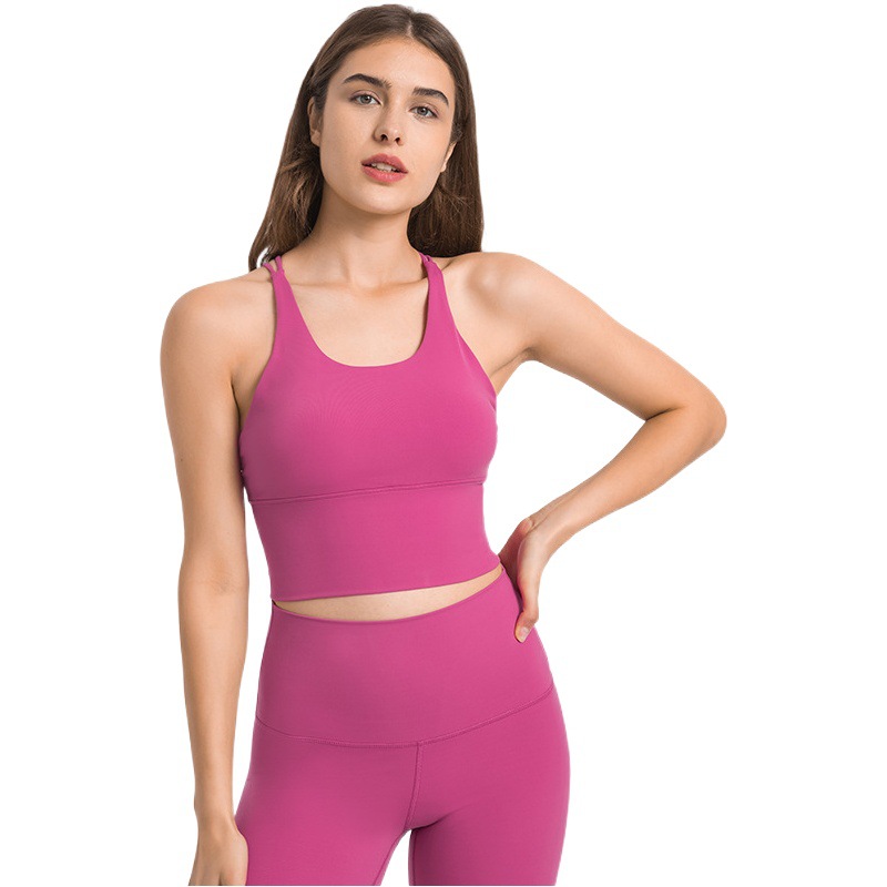 Spring and Summer Cross-border Solid Color Vest Widened Hem Yoga Bra Running Fitness Shockproof Sports Underwear Women D19095