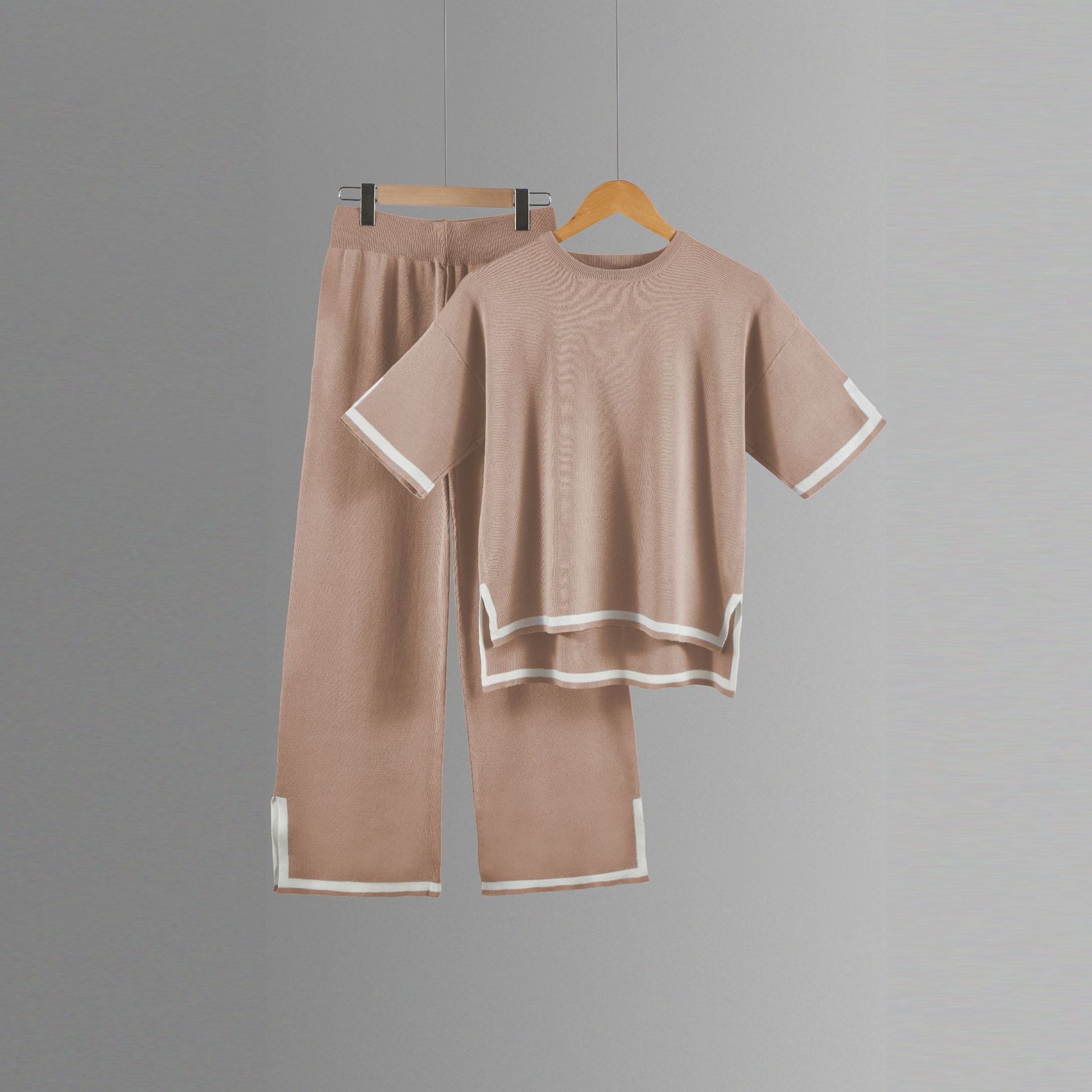 Picture of 2024 Europe and the United States cross-border Amazon summer new knitted suit sweater suit short sleeve pullover wide leg pants