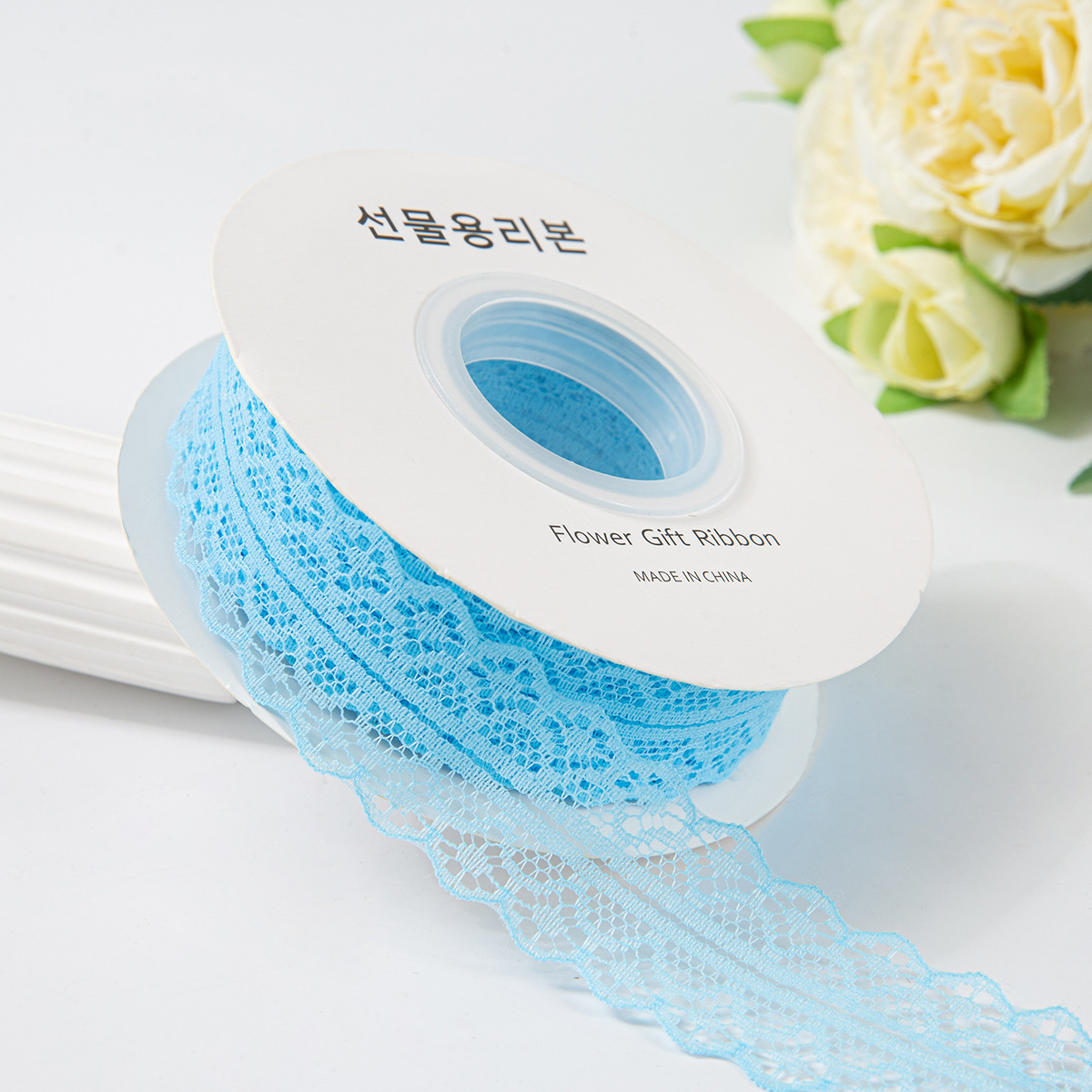 Picture of 25 yards hollow lace with lotus leaf lace polyester snow yarn bouquet flower packaging material handmade diy gift box