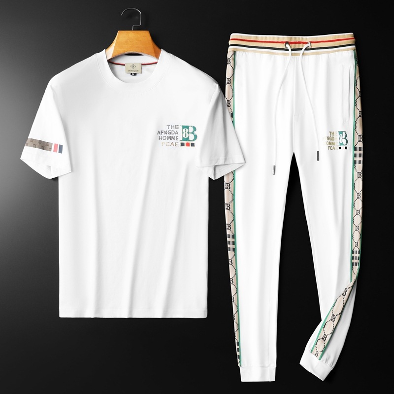 Men's short sleeve suit European station 2023 Summer round neck slim fit casual T-shirt trousers trendy youth sportswear