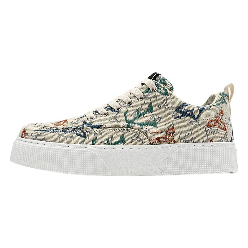 Men's Shoes Spring New Fashion Brand Retro Printed Breathable Canvas Shoes Men's All-match Breathable Student Sports Casual Sneakers