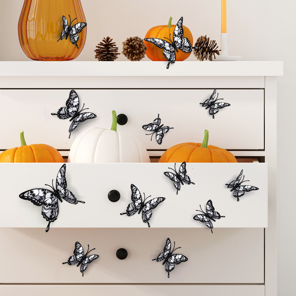 Purple Hawthorn Halloween Skull Rose 3D Butterfly Stickers Set of 12 Halloween Decoration