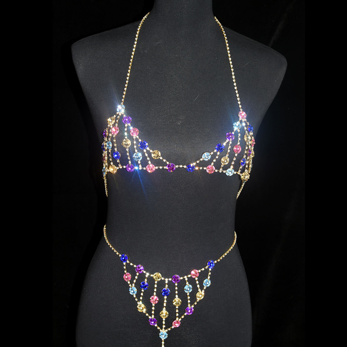 Picture of European and American body chain jewelry sexy personality color large accessories rhinestone beach bra underwear show body chain