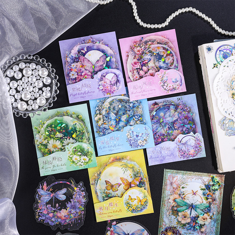 Fragrant Floating Flower Moon Sticker Pack Handbook Sticker Pack Laser Pet Children's Stickers Retro Handbook Guka Waterproof Material