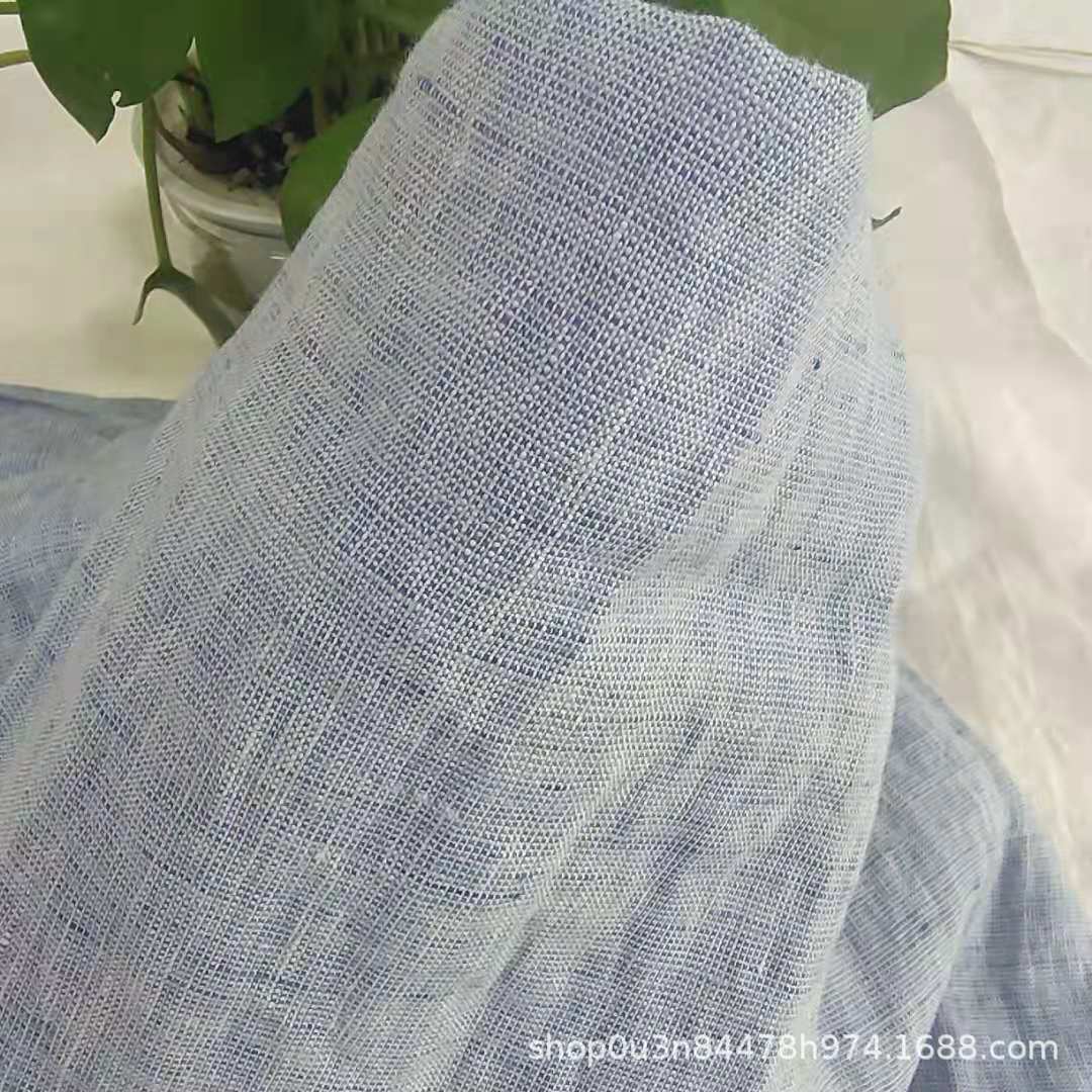 Pure Linen Spinning Gray Sky Blue Enzyme Washed Wide Cloth Pure Linen Gray Extra Wide Curtain Fabric