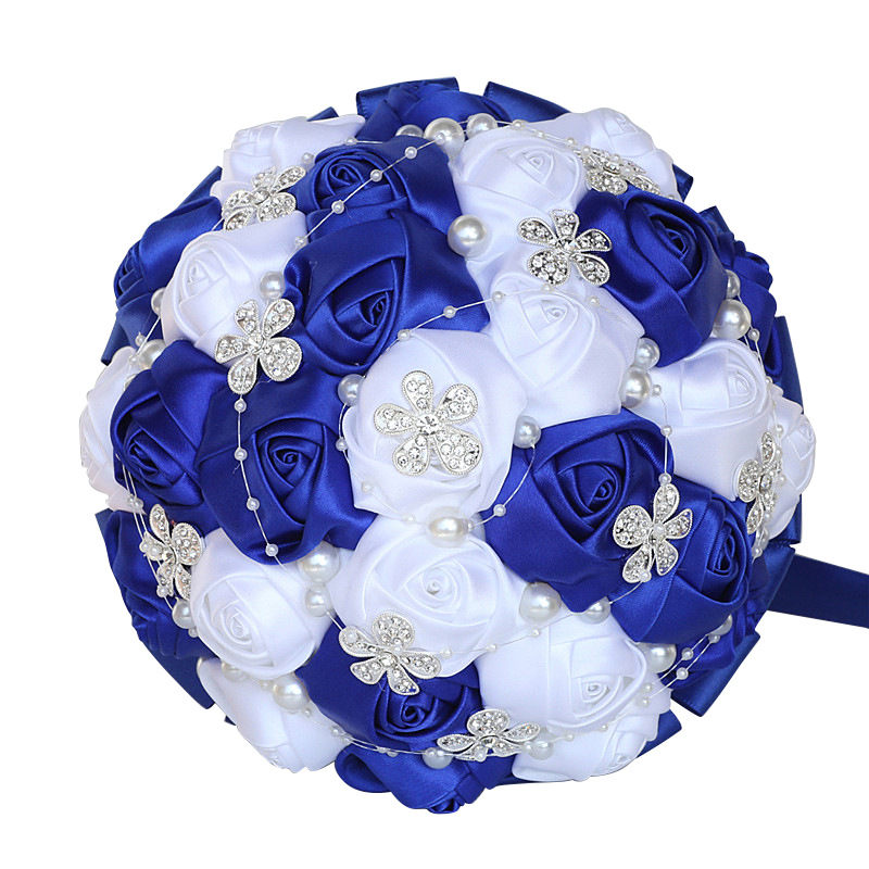 Picture of European and American Super Beautiful Ribbon Flower Wedding Supplies Bride's Hand-held Flower Five-flower Beaded Hand-held Flower Wedding Supplies Hand-held Flower