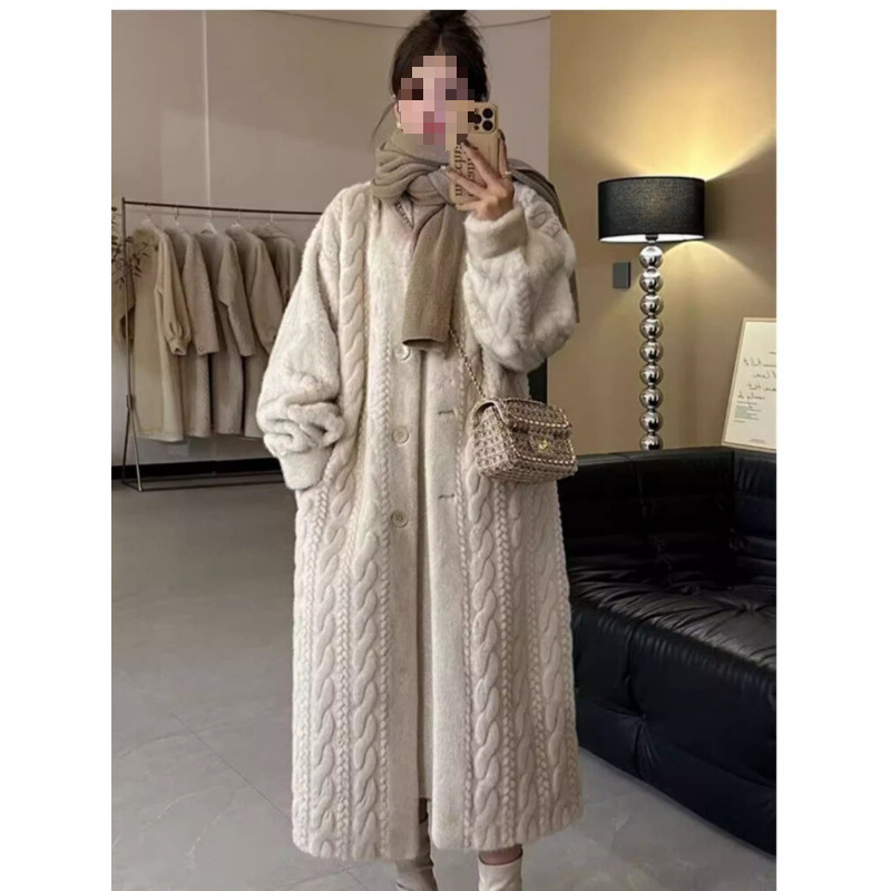 Long Imitation Mink Plush Twist Mink Cardigan with Cotton and Thickeneded 2025 Eco-Friendly Leather Outwear Fur Outwear for Women Winter