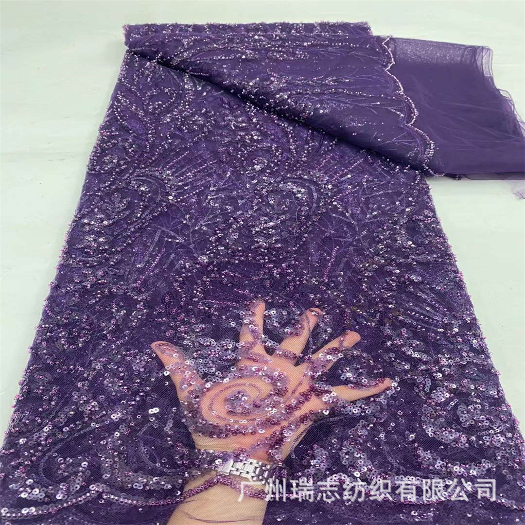 Picture of New African Beaded Dress Wedding Dress Fabric Factory High Order European and American Heavy Industry Bead Tube Transparent dress Fabric