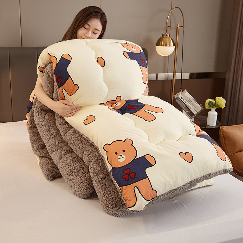 Picture of Cross-border Lamb Velvet Sanding Printed Winter Quilt Spring and Autumn Thickened Quilt Core Single Double Student Dormitory Air-conditioning Quilt