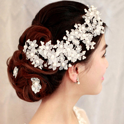 Bridal Flower Head Flower Hand-woven Crystal Headwear Korean Pearl Wedding Headwear Wedding Hair Accessories Wholesale