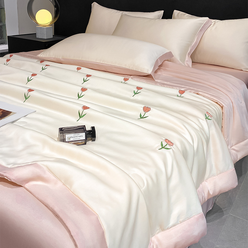 Summer Machine Washable Ice Silk Summer Cool Quilt Four-piece Student Dormitory Single Summer Quilt Air-conditioning Quilt Summer Thin Quilt