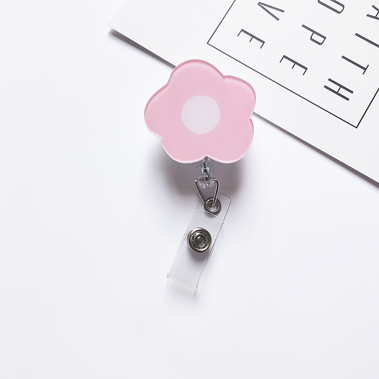Picture of Retractable Easy Pull Buckle Cartoon Simple Small Flower ID Card Set Buckle Doctor Nurse Breast Card Work Card Clip