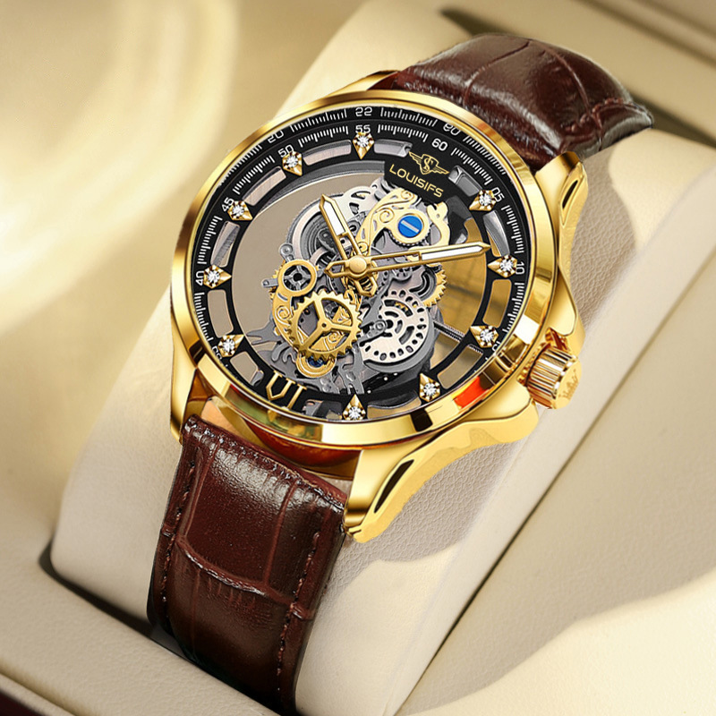 2023 new cross-border double-sided hollow non-automatic mechanical watch men's watch men's business waterproof fashion luminous