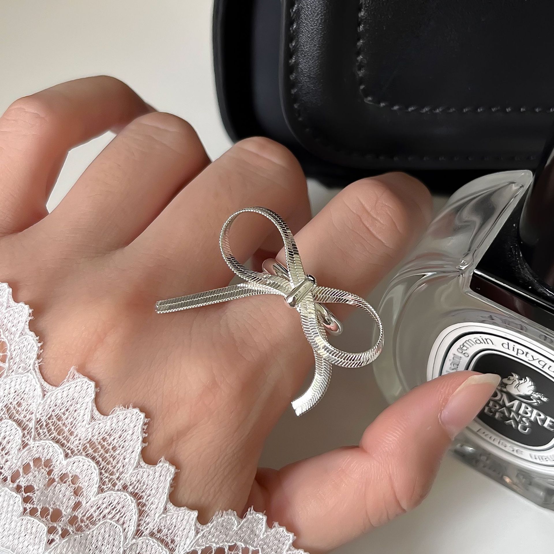 Korean Style Snake Bone Bow Hand-woven Ring Korean Style Cold Style Open Ring Ins Advanced Niche Ring