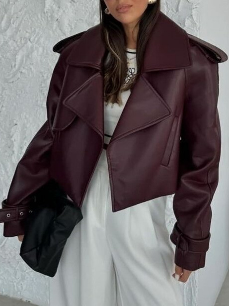 2024 Europe and the United States cross-border new women's autumn and winter red brown leather jacket coat short personality motorcycle style fashion