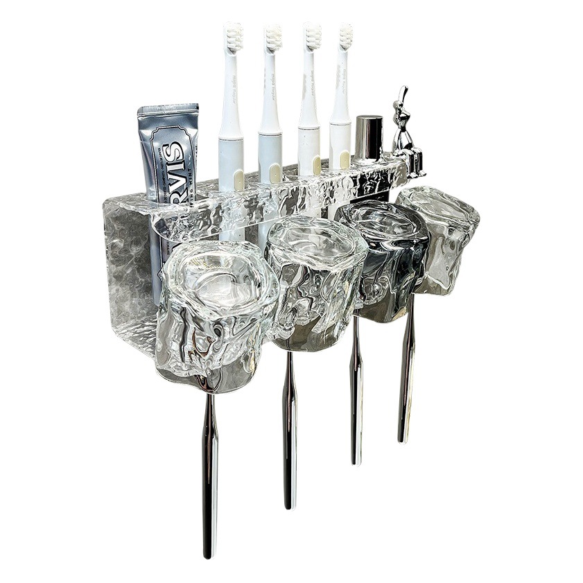 Light luxury acrylic toothbrush rack water ripple toothbrush rack punch-free mouthwash Cup Tooth Cup wall hanging storage rack