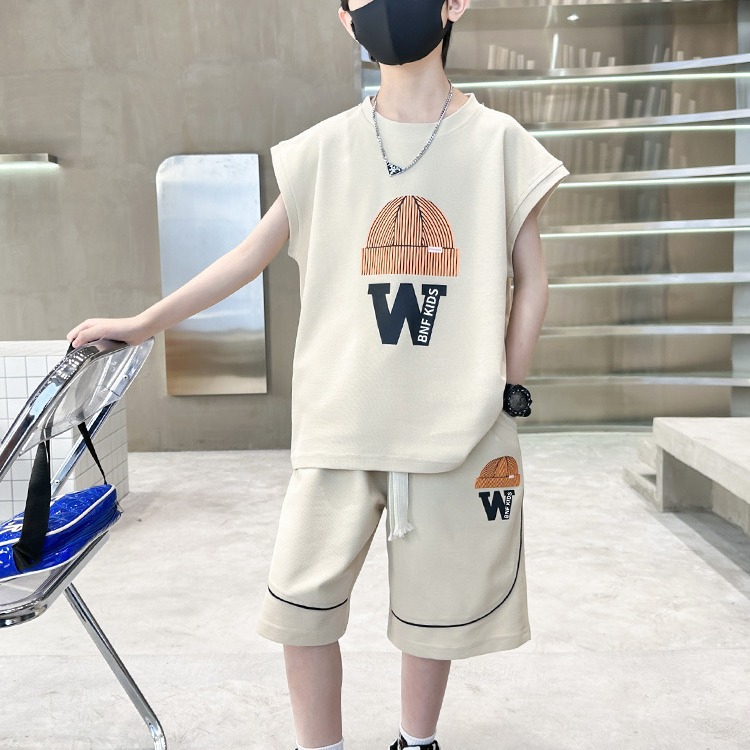 Boys Summer Suit 2023 New Summer Waistcoat Junior Summer Thin T-shirt