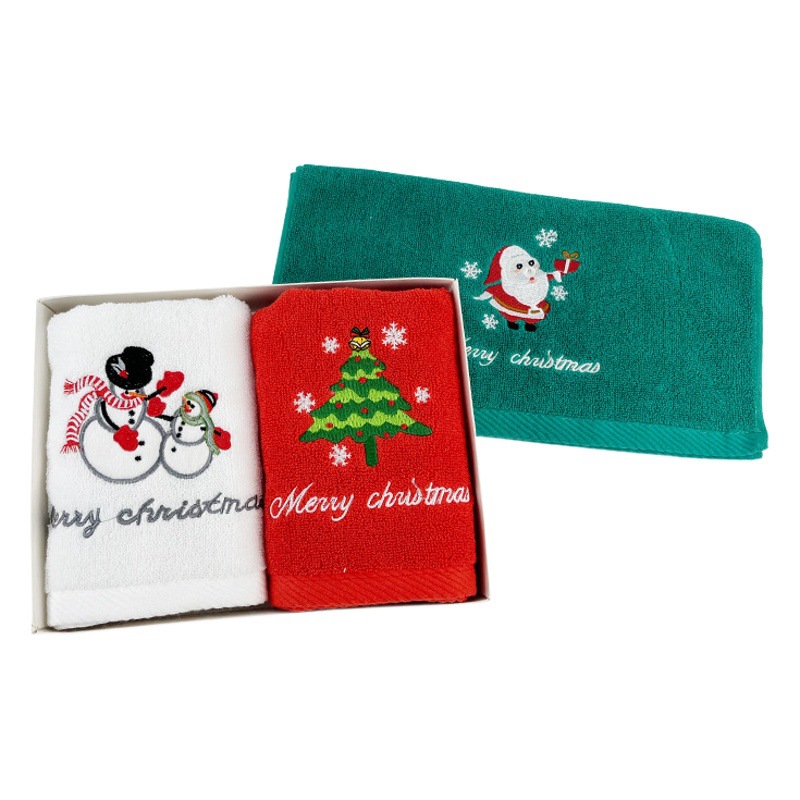 Christmas towel gift box pure cotton red green face towel embroidery Santa Claus foreign trade gift new year towel