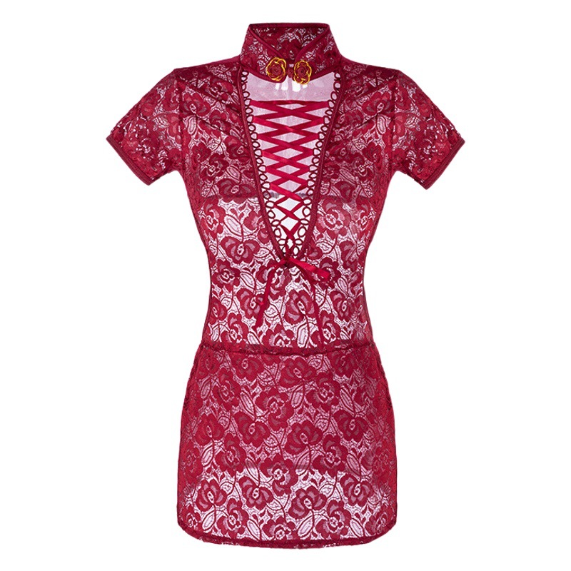 Yi qi lace-up Chinese ancient style cheongsam sexy lingerie women's sexy uniform seductive nightdress suit one-piece delivery