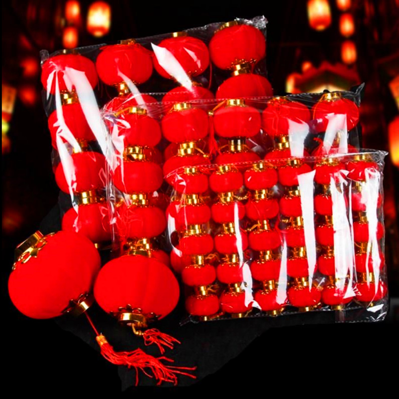 Wholesale flocking ball small red lantern flocking lantern bonsai ornaments wedding small lantern new year decoration spring festival decoration
