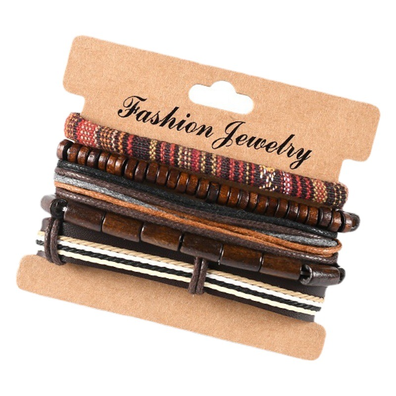 Cross-Border Popular Bracelet Fashion Retro Leather Personalized Beaded Chain Braided Multi-Layer European and American Men's Agate