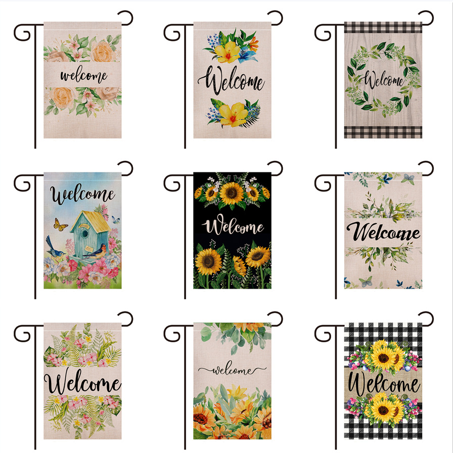 Amazon Cross Border Summer Sunflower Flowers Outdoor Courtyard Flag Linen Spring Decorative Double-Sided Garden Flag