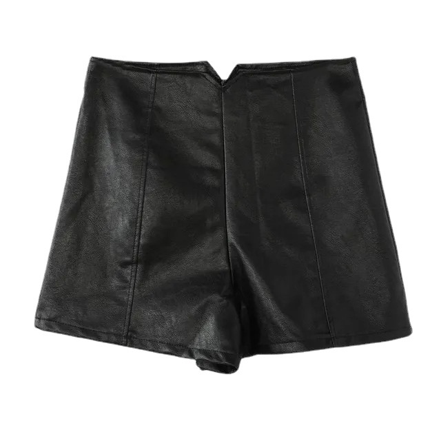 Picture of Internet Celebrity Pu Leather Autumn and Winter High-Waisted Wide-Leg Leather Shorts for Women's Outer Wear New Korean Style Slim Casual Leggings Boot Pants