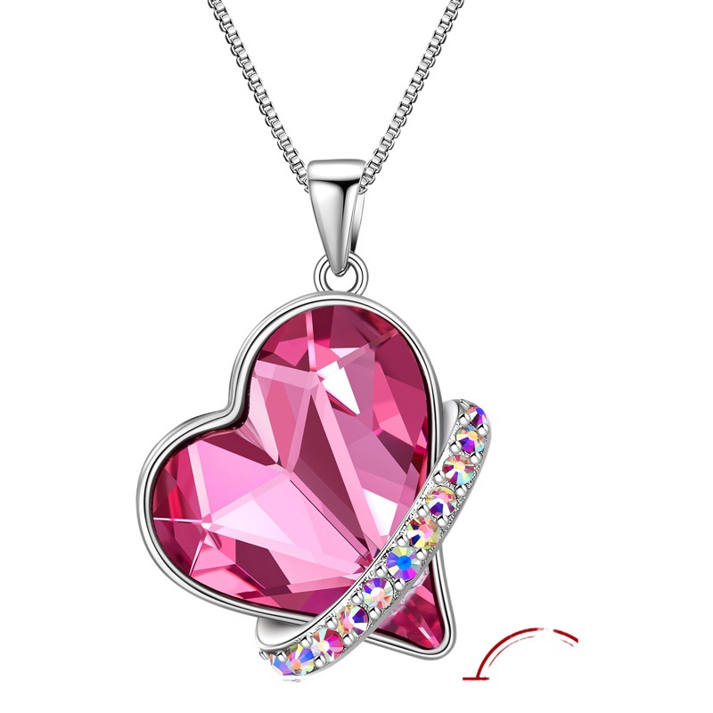 Aier Mosha 2023 New Austrian crystal oblique heart pendant necklace factory supply one-piece delivery