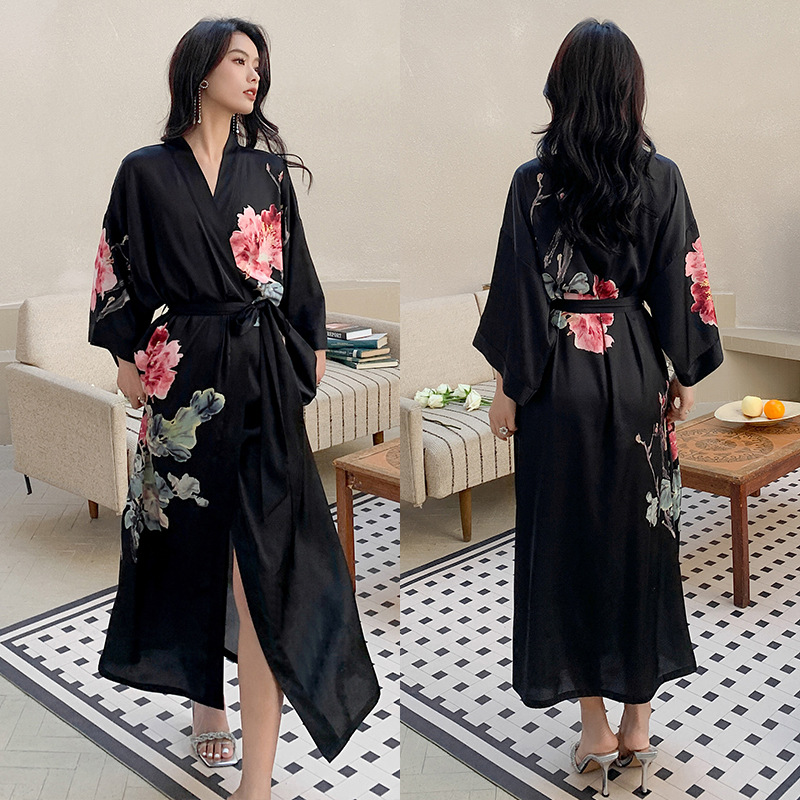Picture of Yaoting Satin Printed Pajamas for Women Summer Large Size Accessible Luxury Three-Quarter Sleeves Cool Long Nightgown Home Wear Women Wp2669