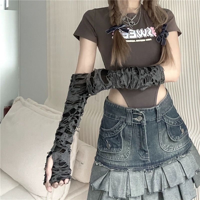 Long Hole Beggar Gloves Punk Style Old Hole Gloves Long Beggar Gloves