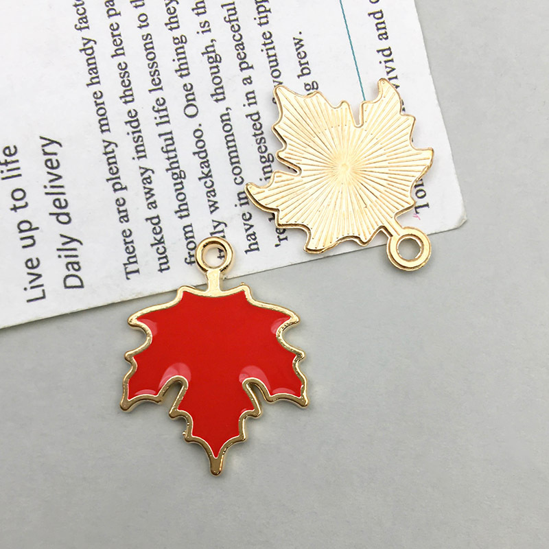 Picture of 1 new drop oil alloy colorful simulation maple pumpkin pendant pendant diy accessories