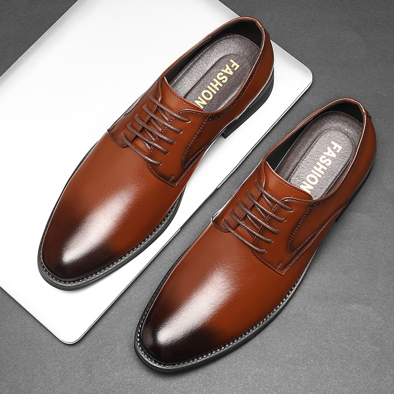 Picture of Leather Shoes Men's 2022 New Business Dress Casual Shoes Breathable Men's British Korean Pointed Groom Wedding Men's Shoes