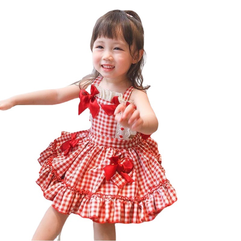 Fashion Princess Skirt Sleeveless Vest Plaid Vest Skirt All-match Children's Korean A- line Skirt Red Slip Skirt 20222