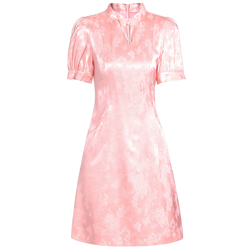 Picture of Zhili's Best Friend Improved Cheongsam Dress Stand Collar Plate Button Jacquard A-Line Dress Short Summer 2025 New Style