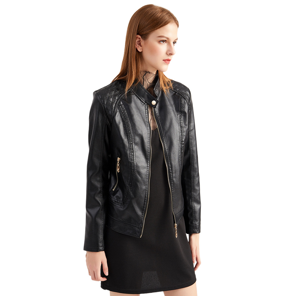 Picture of New 2020 Spring and Autumn Women's Leather Jackets Feminine European and American Large Size Stand Collar Pu Leather Women's Leather Jackets Women's Leather Jackets