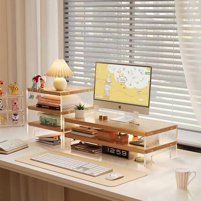 Desktop station computer raised shelf home office desktop storage rack acrylic monitor pad high bracket