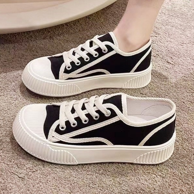 Canvas Shoes Thick-soled Women's Summer 2024 Spring Summer Autumn New All-match Thick-soled Breathable Sports Sneakers Biscuit Shoes