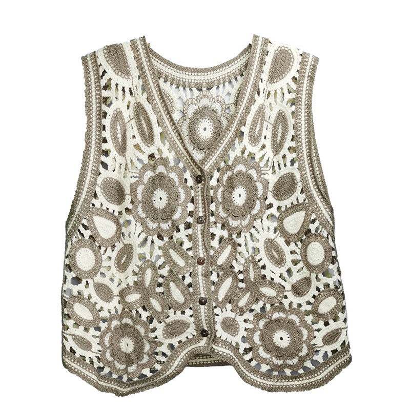 Picture of New Korean Style Knitted Vest Women's Vintage Embroidered Crochet Knitted Shirt Waistcoat Vest Sleeveless Jacket Spring and Summer